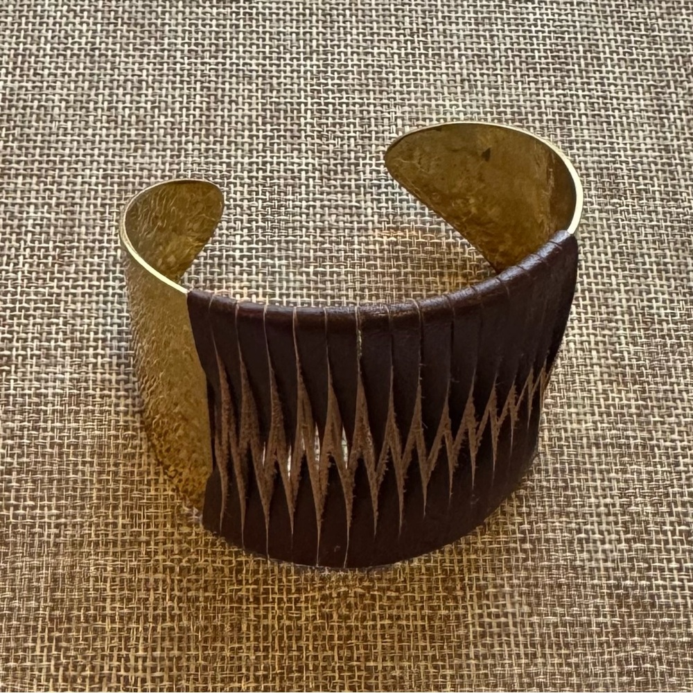 Noonday Collection Brass and Brown Leather Cuff Bracelet